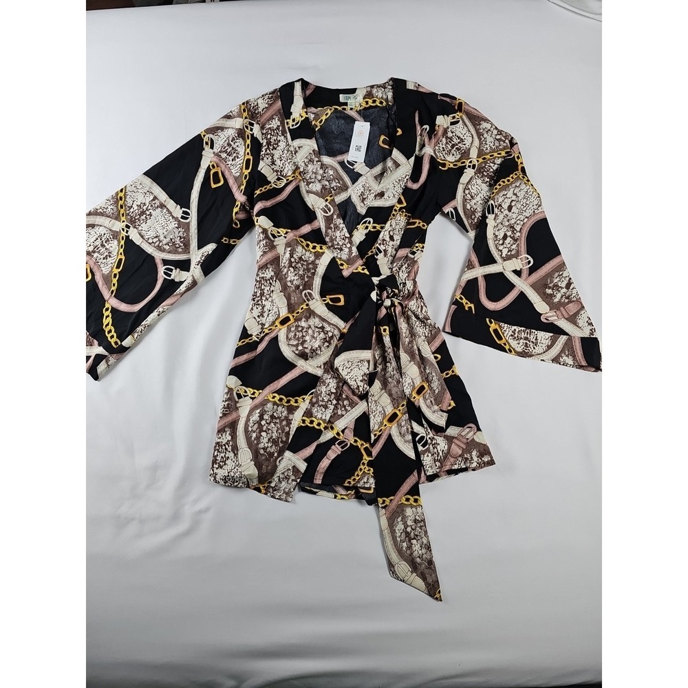 Steps NY gold Chain Belt Equestrian Black Wrap Romper Size S